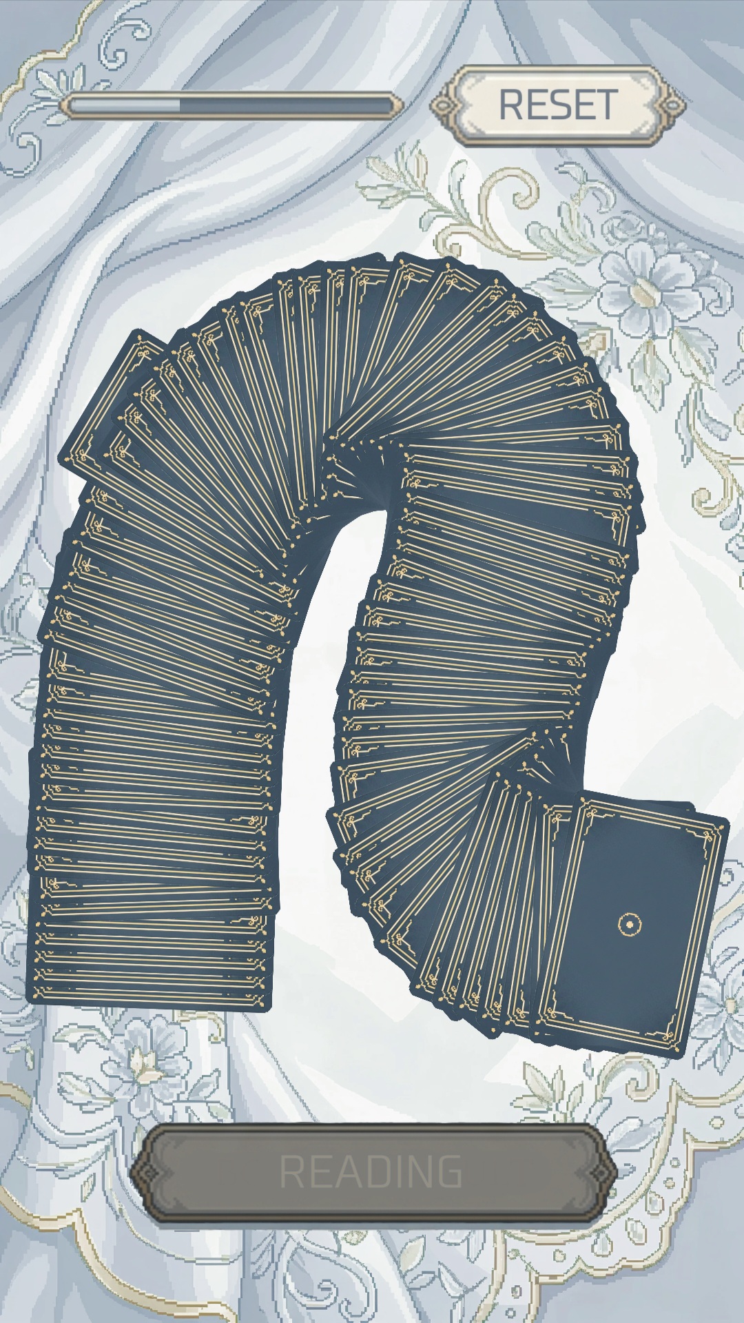 Card drawing interaction screen of Cafe Arcana Tarot